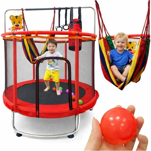 Trampolina dla dzieci ogrodowa siatka piłki koszykówka 150cm czerwona