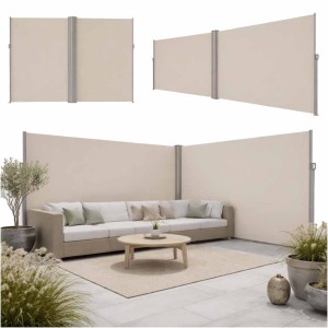 Markiza narożna boczna tarasowa LUARO parawan zwijany 180 x 620 cm beżowy